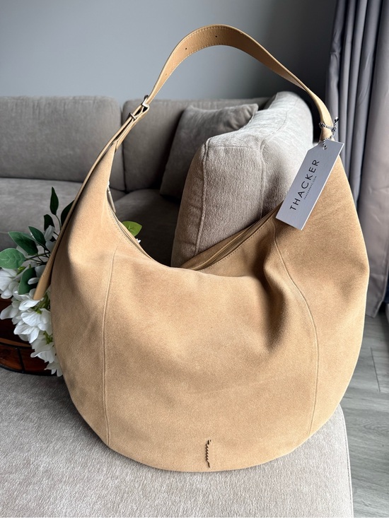 Thacker Handbags - Thacker Oversized Wyatt Suede Hobo Shoulder Bag in Beige Nutmeg NWT